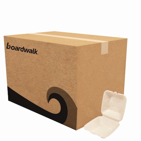 Boardwalk Bagasse PFAS-Free Food Containers, 1-Compartment, 6 x 6 x 3.19, White, Bamboo/Sugarcane, 500PK HL-66BW-NPFA